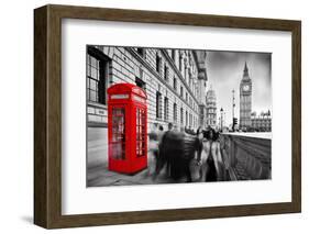 Red Telephone Booth and Big Ben in London, England, the Uk. People Walking in Rush. the Symbols of-Michal Bednarek-Framed Photographic Print