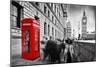 Red Telephone Booth and Big Ben in London, England, the Uk. People Walking in Rush. the Symbols of-Michal Bednarek-Mounted Photographic Print