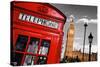 Red Telephone Booth and Big Ben in London, England, the Uk. the Symbols of London on Black on White-Michal Bednarek-Stretched Canvas