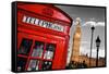 Red Telephone Booth and Big Ben in London, England, the Uk. the Symbols of London on Black on White-Michal Bednarek-Framed Stretched Canvas