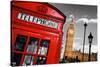 Red Telephone Booth and Big Ben in London, England, the Uk. the Symbols of London on Black on White-Michal Bednarek-Stretched Canvas