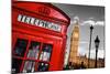 Red Telephone Booth and Big Ben in London, England, the Uk. the Symbols of London on Black on White-Michal Bednarek-Mounted Photographic Print