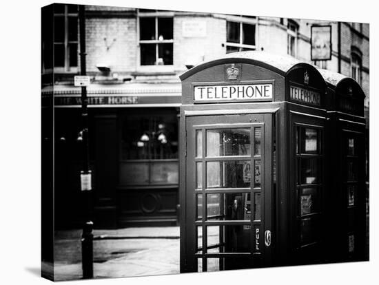 Red Telephone Booths - London - UK - England - United Kingdom - Europe - Old Black and White-Philippe Hugonnard-Stretched Canvas