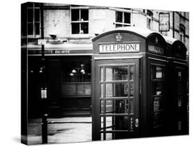 Red Telephone Booths - London - UK - England - United Kingdom - Europe - Old Black and White-Philippe Hugonnard-Stretched Canvas