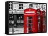 Red Telephone Booths - London - UK - England - United Kingdom - Europe - Spot Color Photography-Philippe Hugonnard-Framed Stretched Canvas