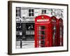 Red Telephone Booths - London - UK - England - United Kingdom - Europe - Spot Color Photography-Philippe Hugonnard-Framed Photographic Print