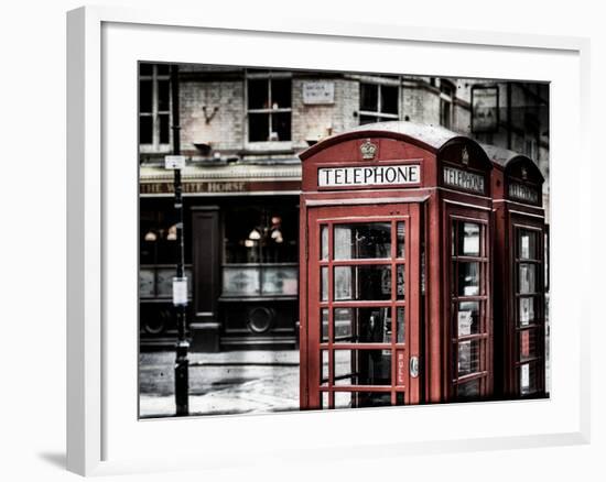 Red Telephone Booths - London - UK - England - United Kingdom - Europe - Vintage Photography-Philippe Hugonnard-Framed Photographic Print