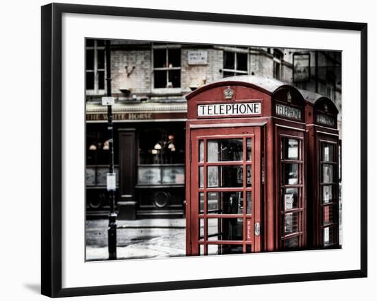 Red Telephone Booths - London - UK - England - United Kingdom - Europe - Vintage Photography-Philippe Hugonnard-Framed Photographic Print