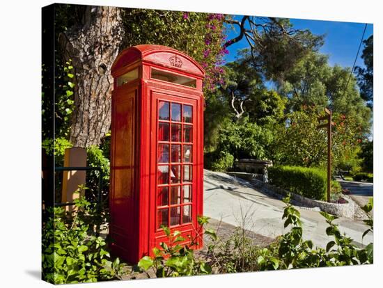 Red Telephone Box, Alameda Gardens, Gibraltar, Europe-Giles Bracher-Stretched Canvas