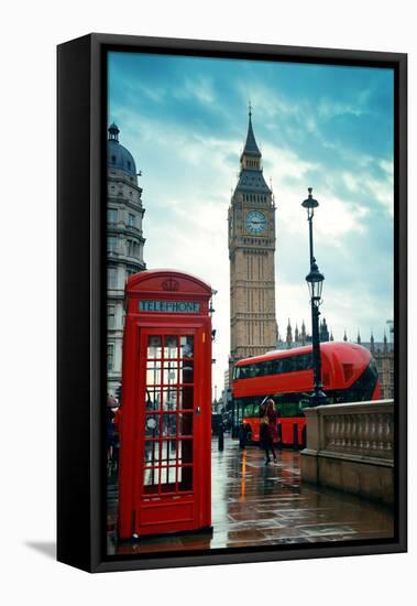 Red Telephone Box and Big Ben in Westminster in London.-Songquan Deng-Framed Stretched Canvas