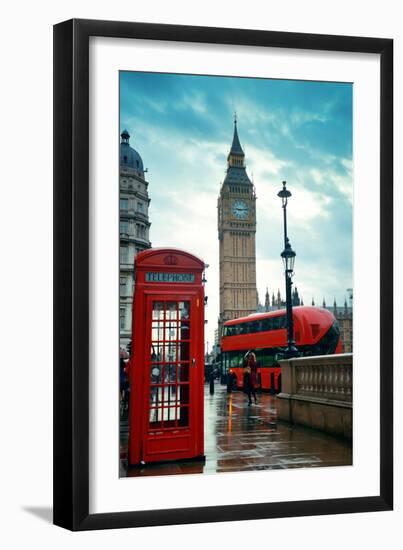 Red Telephone Box and Big Ben in Westminster in London.-Songquan Deng-Framed Photographic Print