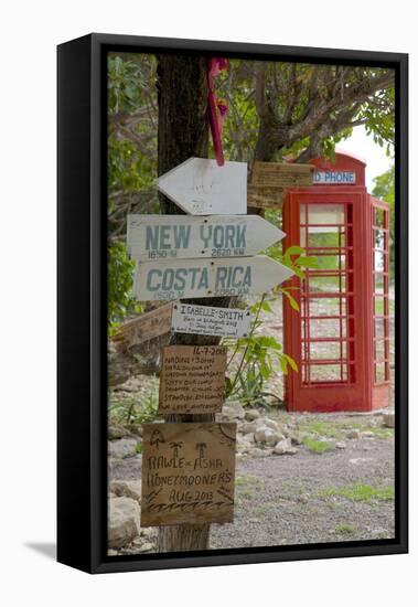 Red Telephone Box and Signs at Mama Pasta'S-Frank Fell-Framed Stretched Canvas