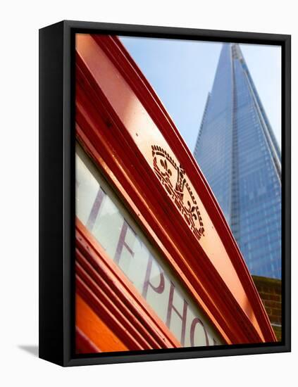 Red Telephone Box and the Shard, London, England, United Kingdom, Europe-Frank Fell-Framed Stretched Canvas