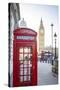 Red telephone box & Big Ben, Houses of Parliament, London, England, UK-Jon Arnold-Stretched Canvas