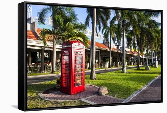 Red Telephone Box in Downtown Oranjestad, Capital of Aruba, ABC Islands, Netherlands Antilles-Michael Runkel-Framed Stretched Canvas