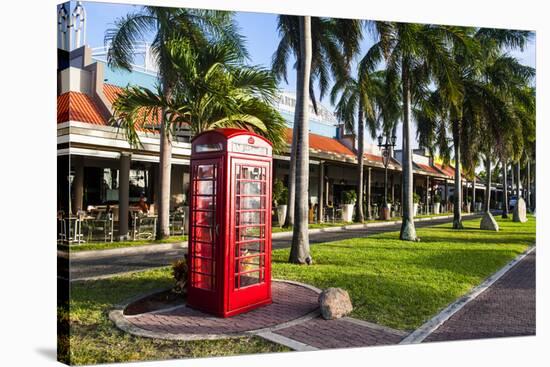 Red Telephone Box in Downtown Oranjestad, Capital of Aruba, ABC Islands, Netherlands Antilles-Michael Runkel-Stretched Canvas