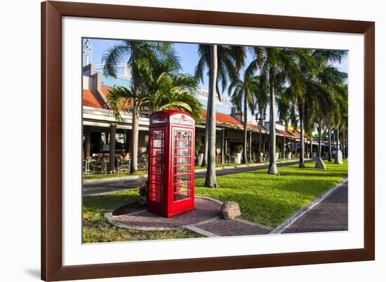 Red Telephone Box in Downtown Oranjestad, Capital of Aruba, ABC Islands, Netherlands Antilles-Michael Runkel-Framed Photographic Print