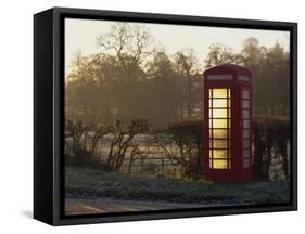 Red Telephone Box on a Frosty Morning, Snelston, Hartington, Derbyshire, England, UK-Pearl Bucknall-Framed Stretched Canvas
