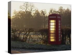 Red Telephone Box on a Frosty Morning, Snelston, Hartington, Derbyshire, England, UK-Pearl Bucknall-Stretched Canvas