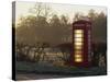 Red Telephone Box on a Frosty Morning, Snelston, Hartington, Derbyshire, England, UK-Pearl Bucknall-Stretched Canvas