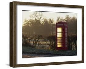 Red Telephone Box on a Frosty Morning, Snelston, Hartington, Derbyshire, England, UK-Pearl Bucknall-Framed Photographic Print