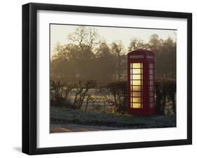 Red Telephone Box on a Frosty Morning, Snelston, Hartington, Derbyshire, England, UK-Pearl Bucknall-Framed Photographic Print