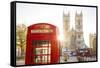 Red telephone box & Westminster Abbey, London, England, UK-Jon Arnold-Framed Stretched Canvas