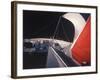 Red Topped Spinnaker Bellying Out from Nefertiti's Towering Mast During America's Cup Trials-George Silk-Framed Photographic Print