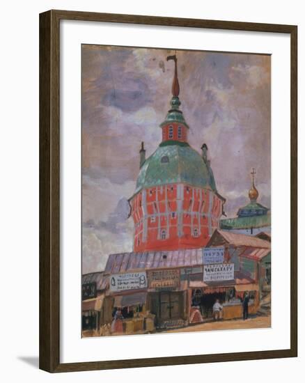 Red Tower in the Trinity Lavra of St. Sergius, 1912-Boris Michaylovich Kustodiev-Framed Giclee Print