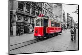 Red Tram in Istanbul, Istiklal Street, Turkey-David Ionut-Mounted Photographic Print