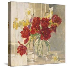 Red Tulips and Daffodils-Valeriy Chuikov-Stretched Canvas