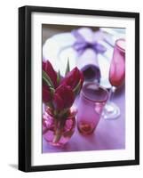 Red Tulips in Small Vase Beside Place Setting-Michael Paul-Framed Photographic Print