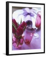 Red Tulips in Small Vase Beside Place Setting-Michael Paul-Framed Photographic Print