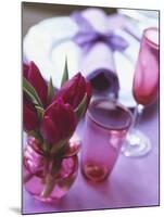 Red Tulips in Small Vase Beside Place Setting-Michael Paul-Mounted Photographic Print