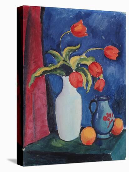 Red Tulips in White Vase, 1912-August Macke-Stretched Canvas