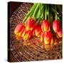Red Tulips On Mosaic Table-volgariver-Stretched Canvas