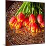 Red Tulips On Mosaic Table-volgariver-Mounted Photographic Print