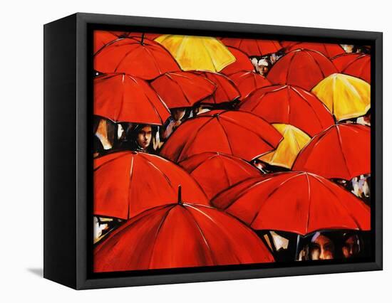 Red Umbrella-Sydney Edmunds-Framed Stretched Canvas