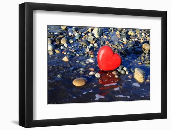 Red Valentine Heart on the Beach-Hannamariah-Framed Premium Photographic Print