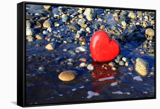 Red Valentine Heart on the Beach-Hannamariah-Framed Stretched Canvas
