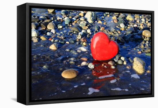 Red Valentine Heart on the Beach-Hannamariah-Framed Stretched Canvas