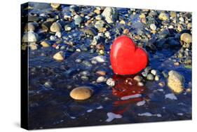 Red Valentine Heart on the Beach-Hannamariah-Stretched Canvas