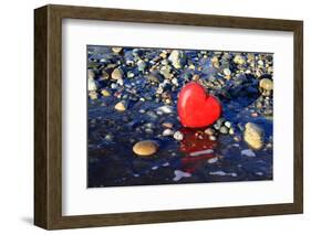 Red Valentine Heart on the Beach-Hannamariah-Framed Photographic Print