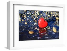 Red Valentine Heart on the Beach-Hannamariah-Framed Photographic Print