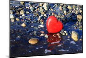 Red Valentine Heart on the Beach-Hannamariah-Mounted Photographic Print