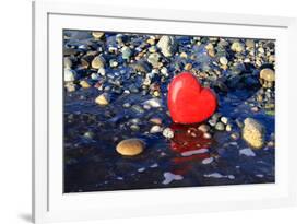 Red Valentine Heart on the Beach-Hannamariah-Framed Photographic Print