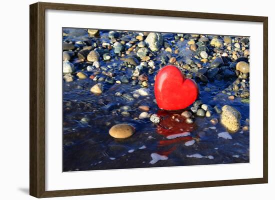 Red Valentine Heart on the Beach-Hannamariah-Framed Photographic Print