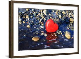 Red Valentine Heart on the Beach-Hannamariah-Framed Photographic Print