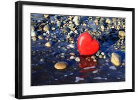 Red Valentine Heart on the Beach-Hannamariah-Framed Photographic Print