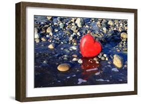 Red Valentine Heart on the Beach-Hannamariah-Framed Photographic Print